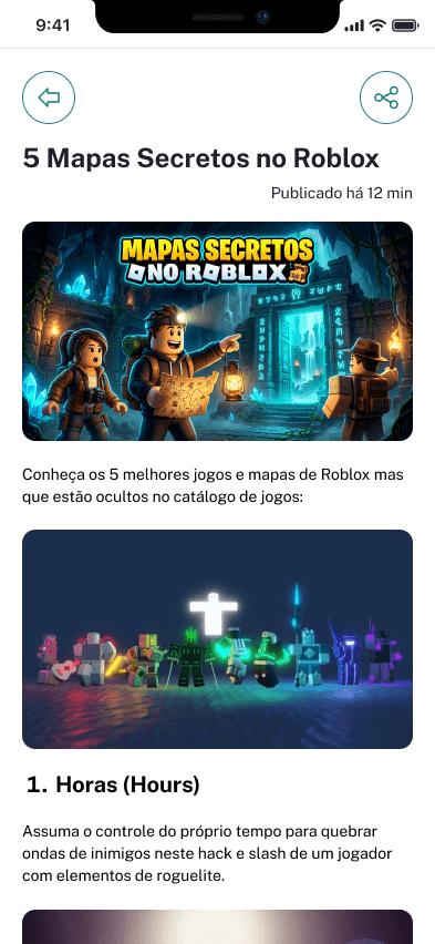 Feed de conteúdos no app