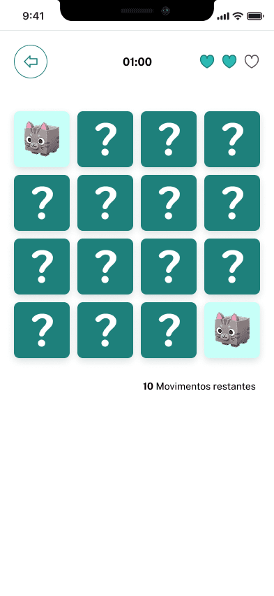 Tela do jogo da memória no app